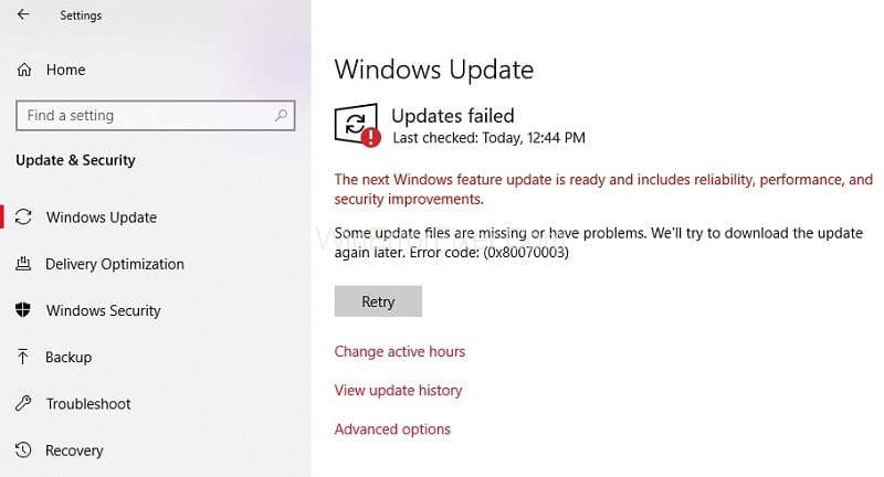 How to Fix Windows Update Error 0x80070003?